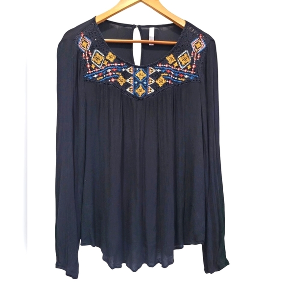 XXL XHILARATION Sheer Boho Embroidered Lightweight Women’s Rayon Blouse - Picture 1 of 5
